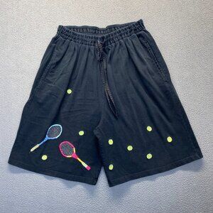 Michael Simon Vintage Black Embroider Tennis PullOn Shorts.Size Small,Pockets